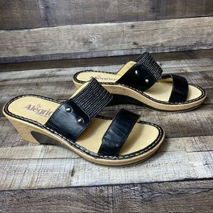 Algeria Black Leather Strap Wedge Sandal size 37